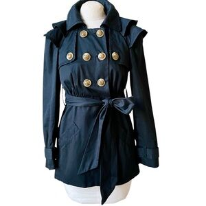 Leifsdottir Anthropologie Black Double-Breasted Trench Coat
